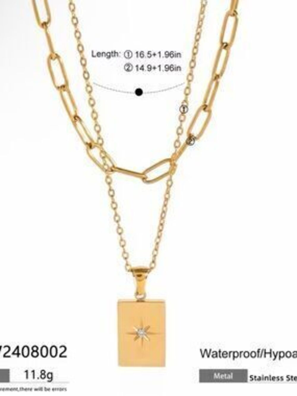 Gold Layered Rectangular Pendant Necklace - Gold